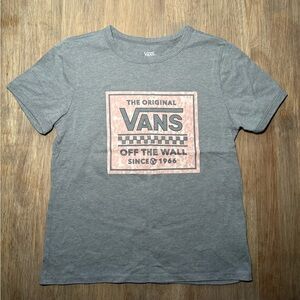 Vans Heather Short Sleeve Gray Tee w/ Pink Cheetah Print Logo Graphic